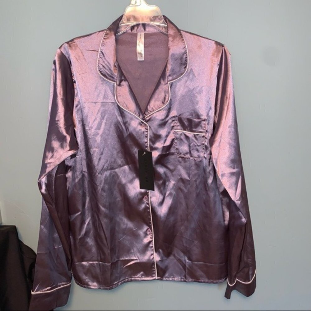 Be Wicked Lilac Satin Button Down Sleep Shirt Size 1X